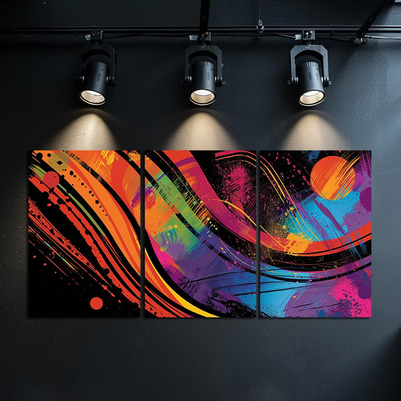 3pcs Vibrant and Dynamic Digital Art Wall Art Set Canvas Framed 60x90cm - High Quality Print 100% Australian Made Wall Canvas Ready to Hang