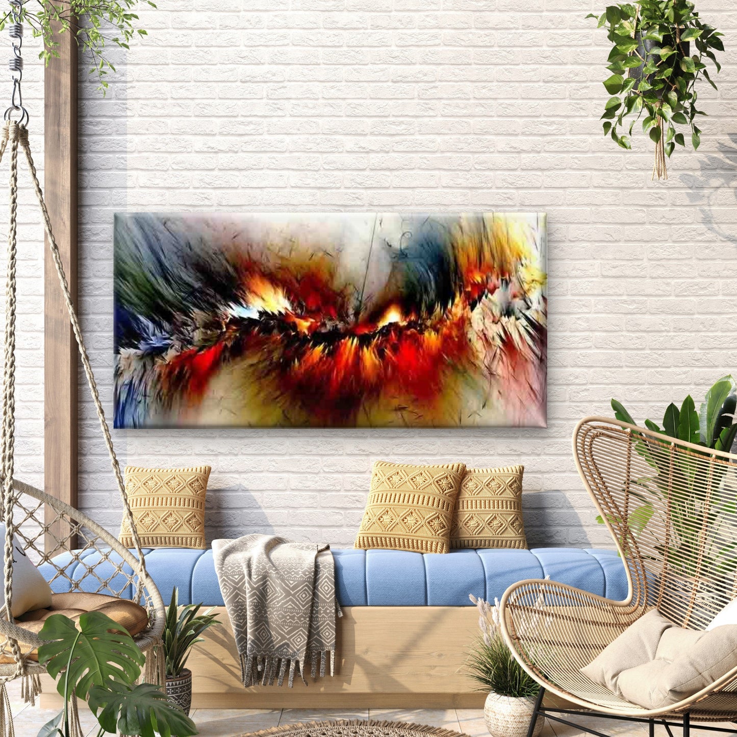 Modern Abstract Flame Wall Art Canvas Office Home Room Framed 120x60cm - Bella Home Decor