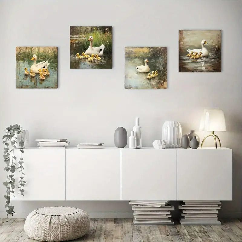 4pcs   Decor Duck Family Elegant  se   Wall Art Canvas Framed