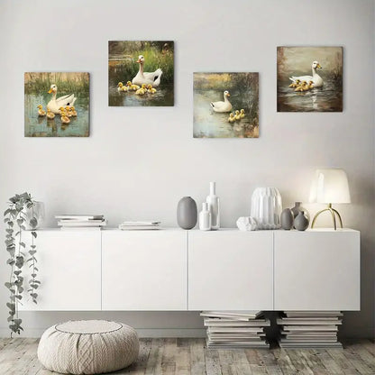 4pcs   Decor Duck Family Elegant  se   Wall Art Canvas Framed