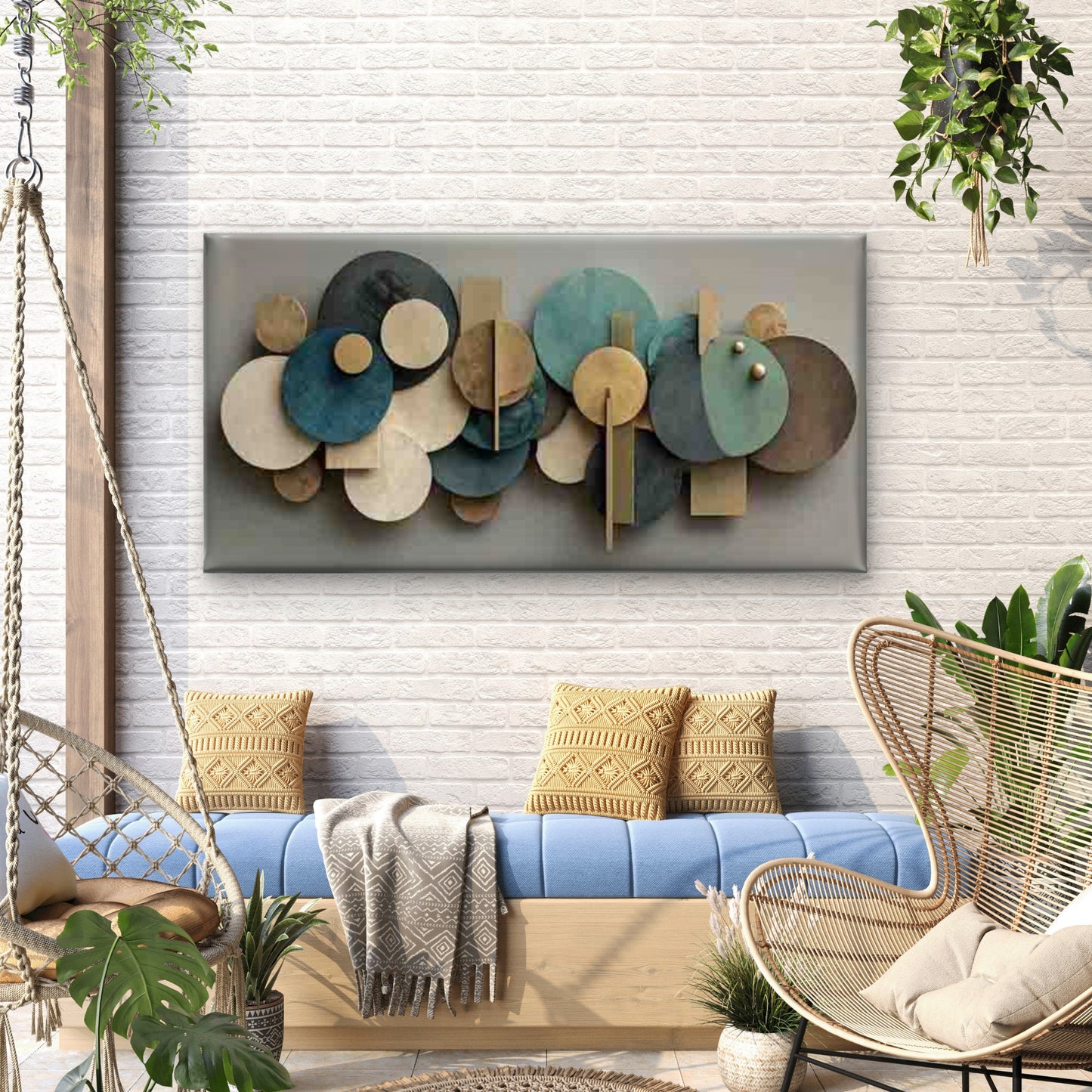 Abstract Geometric Circles Wall Art Canvas Office Home Room Framed 120x60cm
