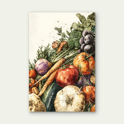 Vibrant Watercolor of Fresh Vegetables 60x90cm Metal Print Ready to Hang