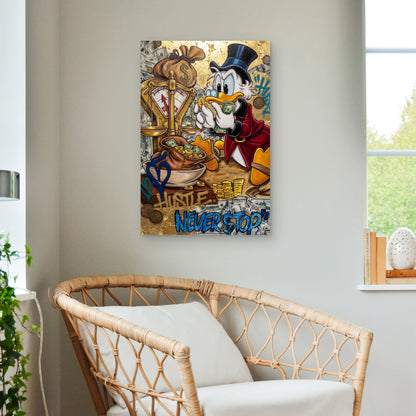 Duck Top Hat Money Scales Gold Leaf 40x60cm Metal Print Ready to Hang