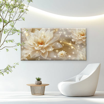 Golden for Lotus & Sparkling Wall Art Canvas Office Home Room Framed 120x60cm