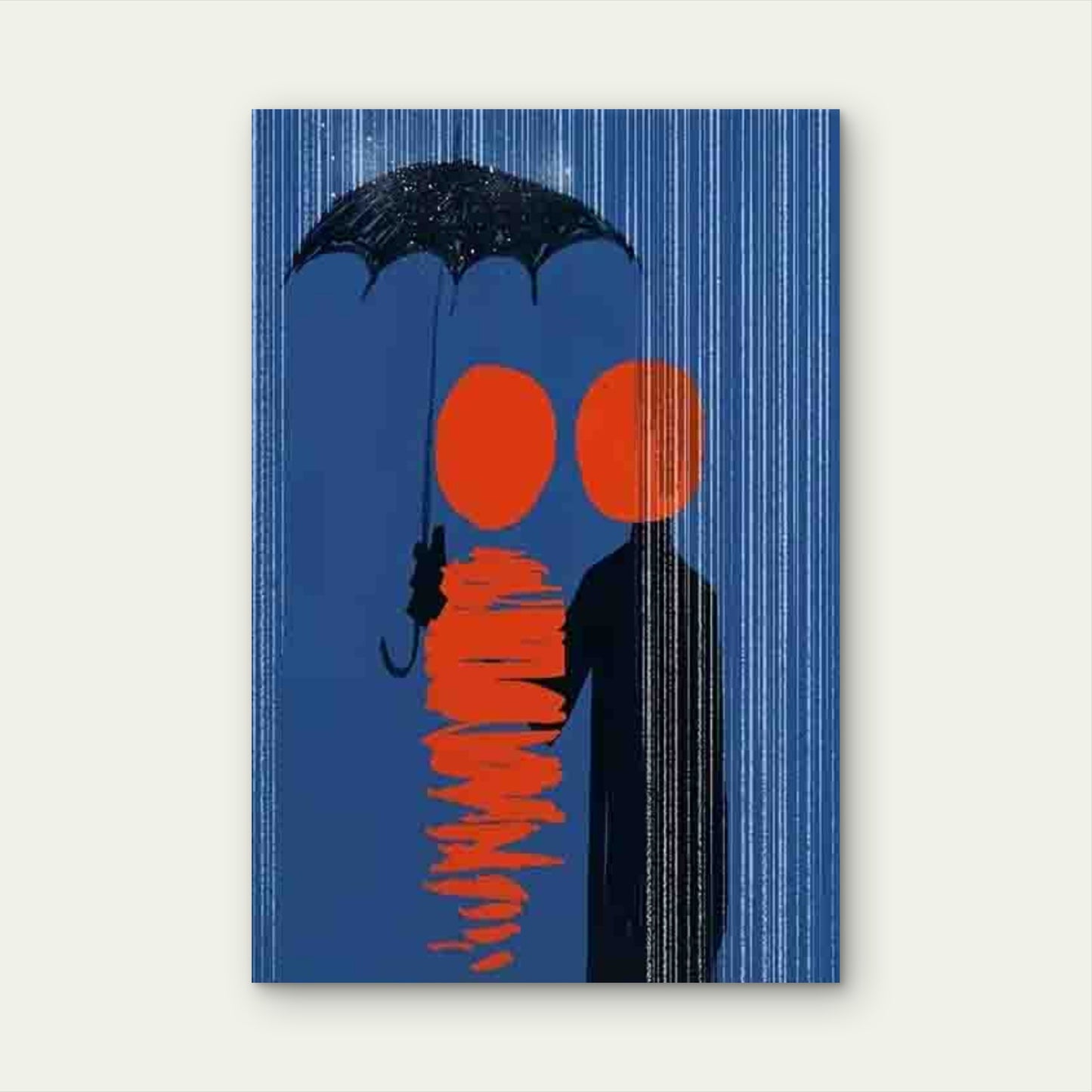 The Umbrella And Blue & Red Silhouette Metal Print Ready to Hang