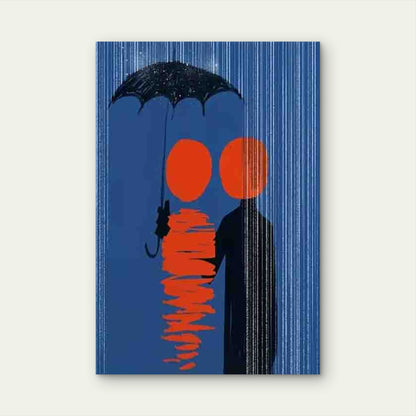 The Umbrella And Blue & Red Silhouette Metal Print Ready to Hang