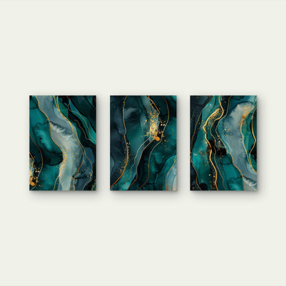 3pcs Abstract Emerald Gold Marble Painting Wall Art Set Canvas Framed 60x90cm - High Quality Print 100% Australian Made Wall Canvas Ready to Hang
