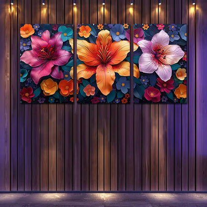 3pcs Vibrant Lilies & Roses Design Wall Art Set Canvas Framed 50x70cm - High Quality Print 100% Australian Made Wall Canvas Ready to Hang