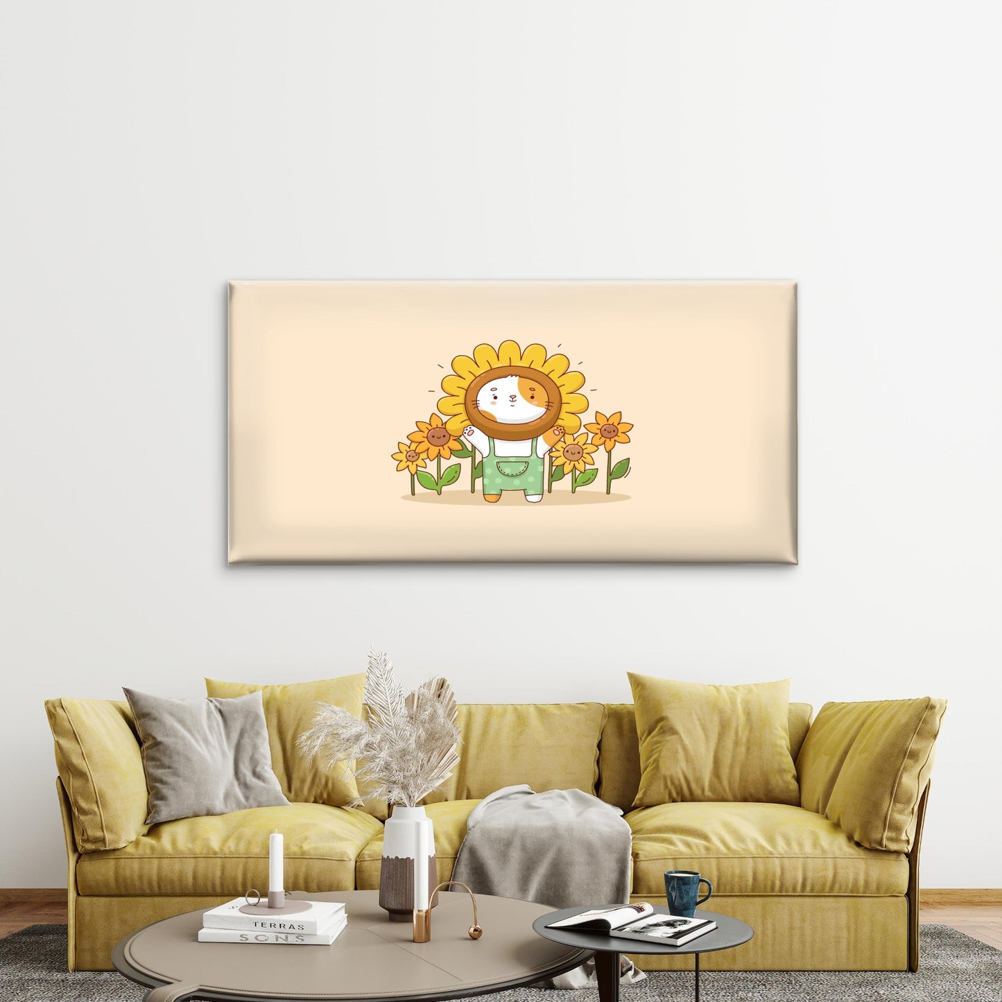 Cute Sunflower Costume Cat Wall Art Canvas Office Home Room Framed 120x60cm