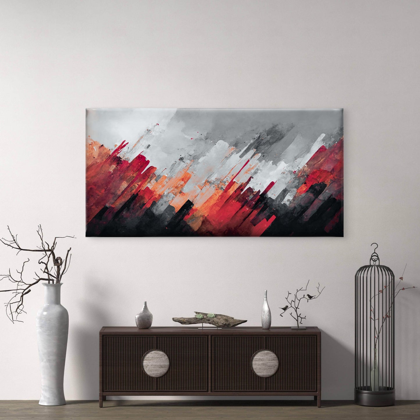 Deep Black Meets Crimson Wall Art Canvas Office Home Room Framed 120x60cm - Bella Home Decor