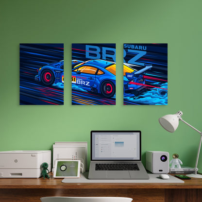 3pcs Indigo Cyberpunk Circuit Racing Metal Print Ready to Hang Art - Bella Home Decor
