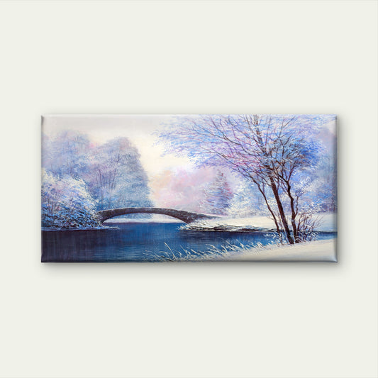 Snowy Winter Scenery River Bridge Wall Art Canvas Office Home Framed 120x60cm