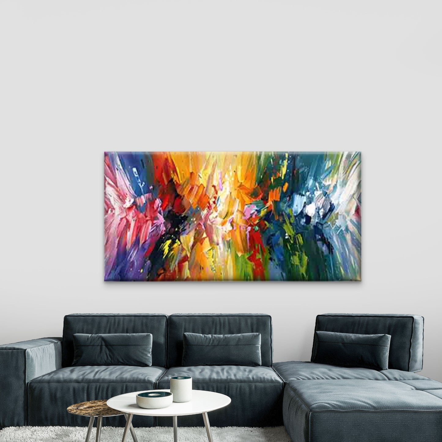 Colorful Abstract Brushstroke Wall Art Canvas Office Home Room Framed 120x60cm - Bella Home Decor