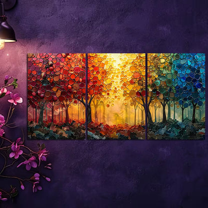 3pcs Vibrant Autumn Forest Scene with Sunlight Wall Art Set Canvas Framed 50x70cm - High Quality Print 100% Australian Made Wall Canvas Ready to Hang