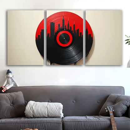3pcs Red Black Vinyl Skyline Abstract Wall Art Set Canvas Framed 40x60cm - High Quality Print 100% Australian Made Wall Canvas Ready to Hang