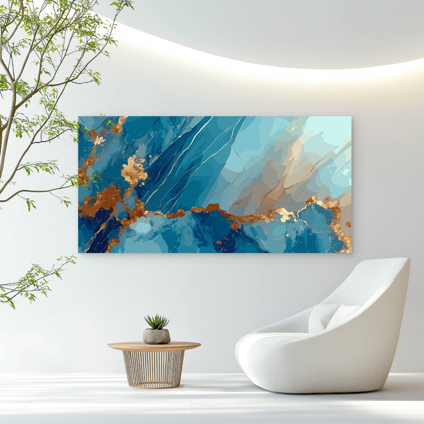 Azure Gilded Marble Fluid Wall Art Canvas Office Home Room Framed 120x60cm - Bella Home Decor