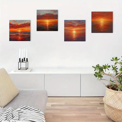 4pcs Orange Coast Room Decor   Wall Art Canvas Framed