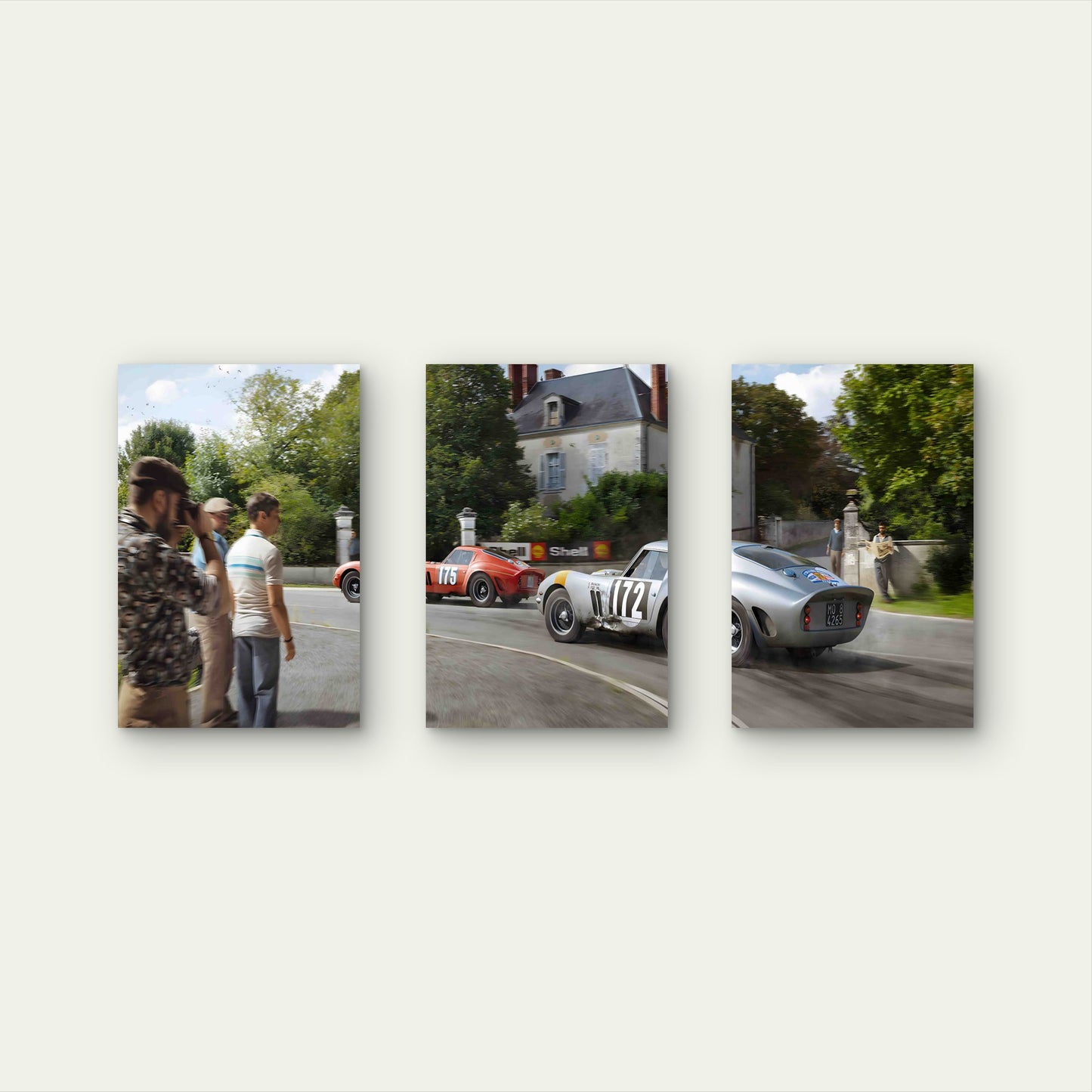 3pcs Vintage Classic Racing Car Country Road Metal Print Ready to Hang Art
