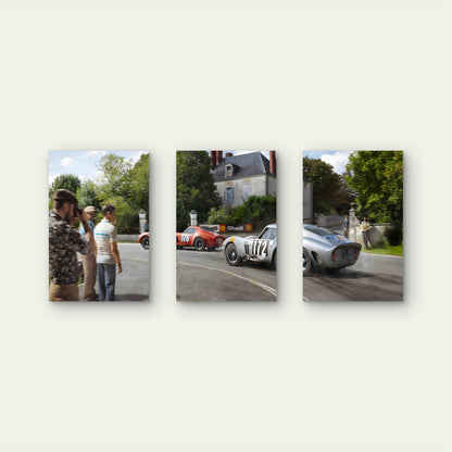 3pcs Vintage Classic Racing Car Country Road Metal Print Ready to Hang Art