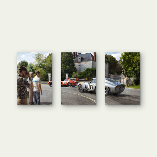 3pcs Vintage Classic Racing Car Country Road Metal Print Ready to Hang Art