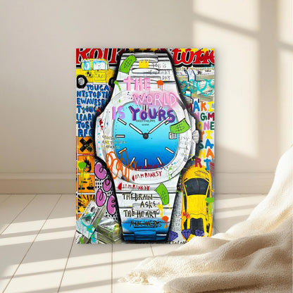 Graffiti Luxury Wristwatch Ticking Loudly 40x60cm Metal Print Ready to Hang - Bella Home Decor