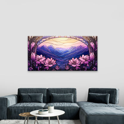 Purple Mountain Pink Floral Wall Art Canvas Office Home Room Framed 120x60cm