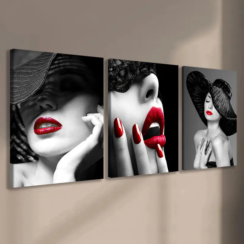 3pcs Wooden Framed Canvas, Character Lipstick Wall Art Set Canvas Framed 40x60cm - High Quality Print 100% Australian Made Wall Canvas Ready to Hang