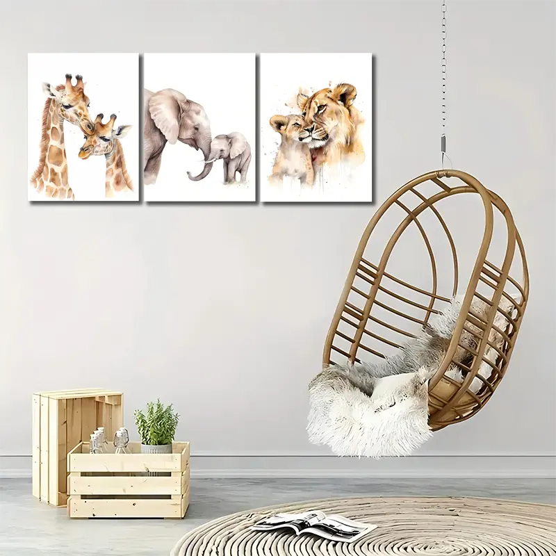 3pcs Zoo Safari Animals  Metal Print Ready to Hang Art