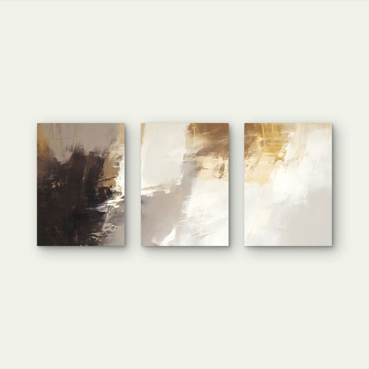 3pcs Dark Brown Beige Cream Ochre Brushstroke Wall Art Set Canvas Framed 40x60cm - High Quality Print 100% Australian Made Wall Canvas Ready to Hang