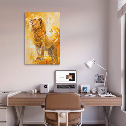 Golden Lion Abstract Majestic Wildlife Art Metal Print Ready to Hang 40x60cm