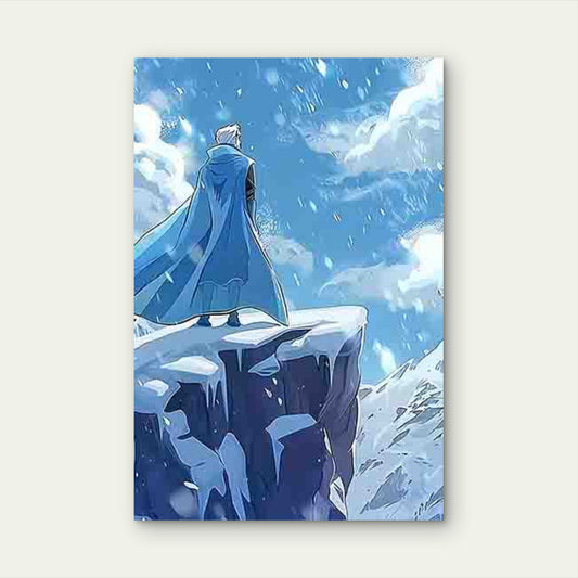 Figure in a Blue Cloak Standing on a Cliff 60x90cm Metal Print Ready to Hang
