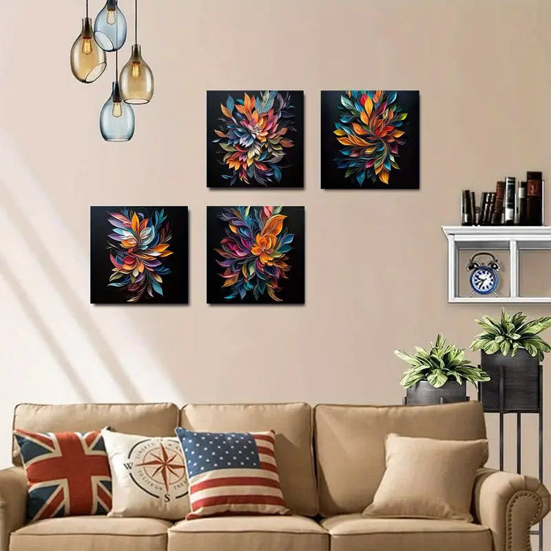 4pcs   Modern Abstract Flower AF  Wall Art Canvas Framed