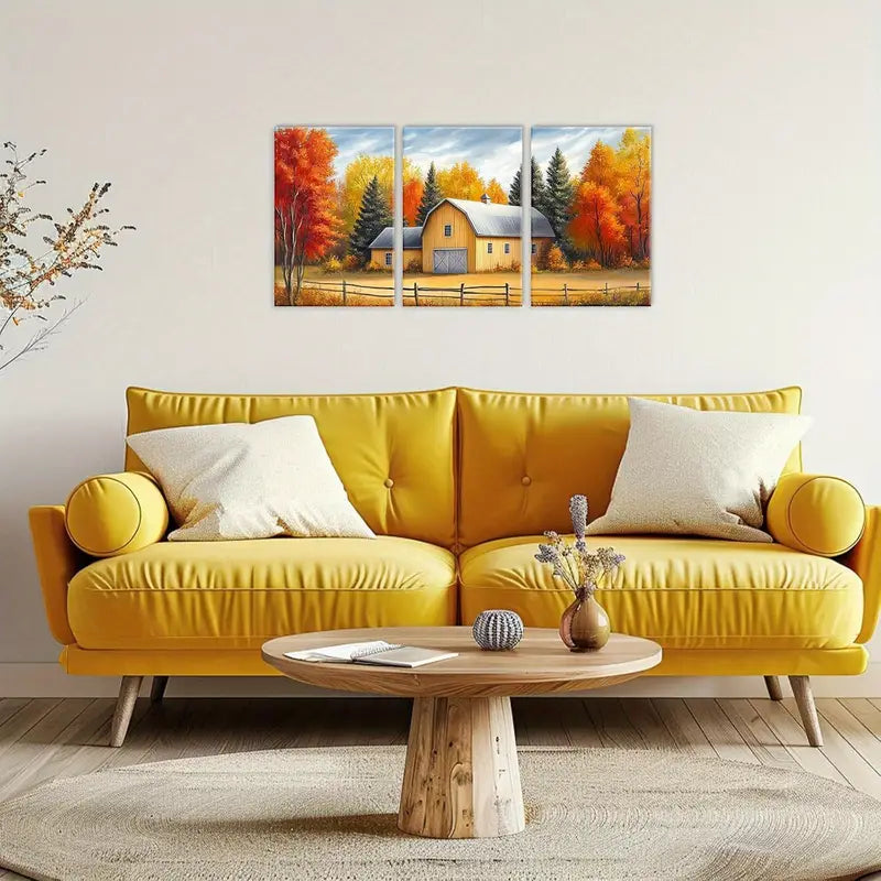 3pcs Autumn Countryside Landscape Metal Print Ready to Hang Art - Bella Home Decor