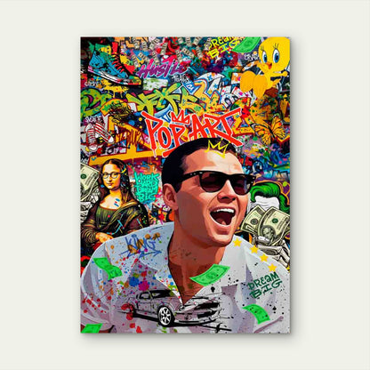 Graffiti Sunglasses Man Laughing Loudly 40x60cm Metal Print Ready to Hang - Bella Home Decor