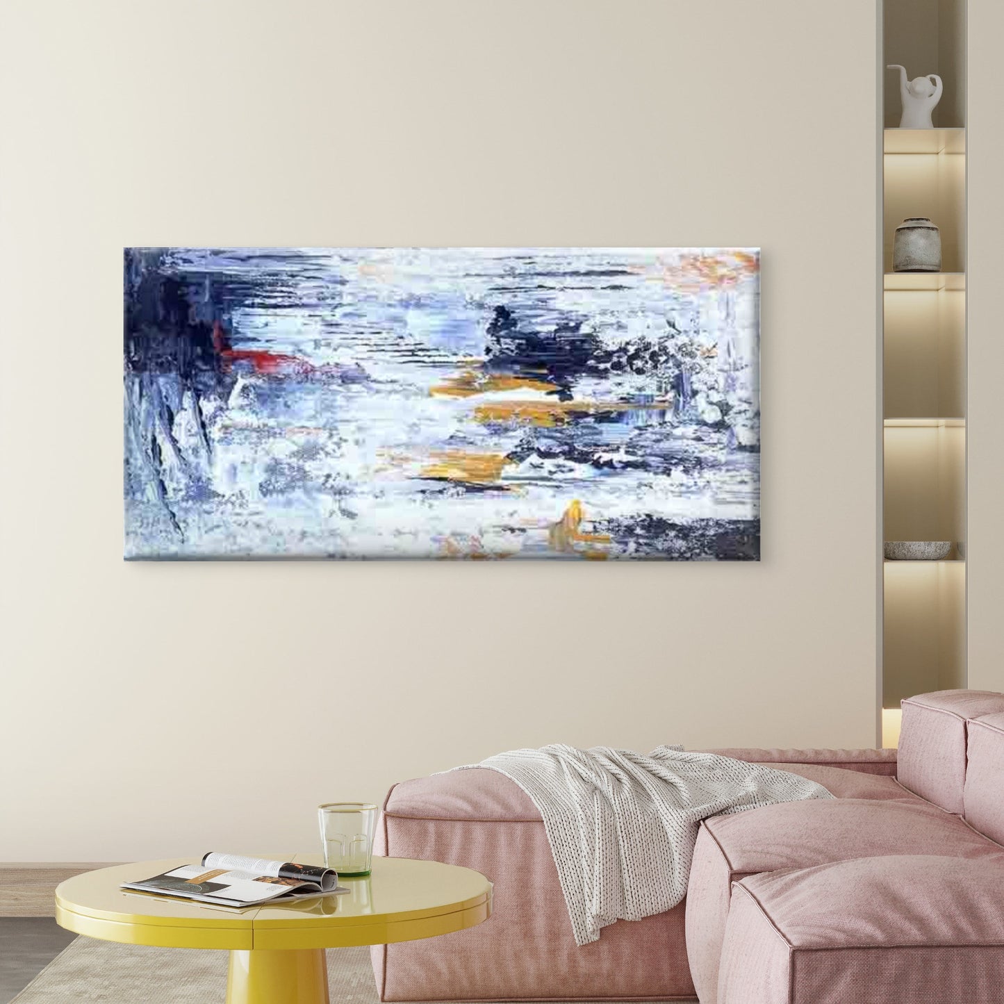 Abstract Blue White Golden Wall Art Canvas Office Home Room Framed 120x60cm