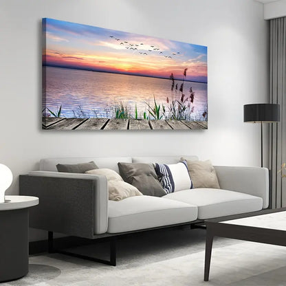 Lake Sunset Nature Walk Board Wall Art canvas office home room framed 120x60cm - Bella Home Decor