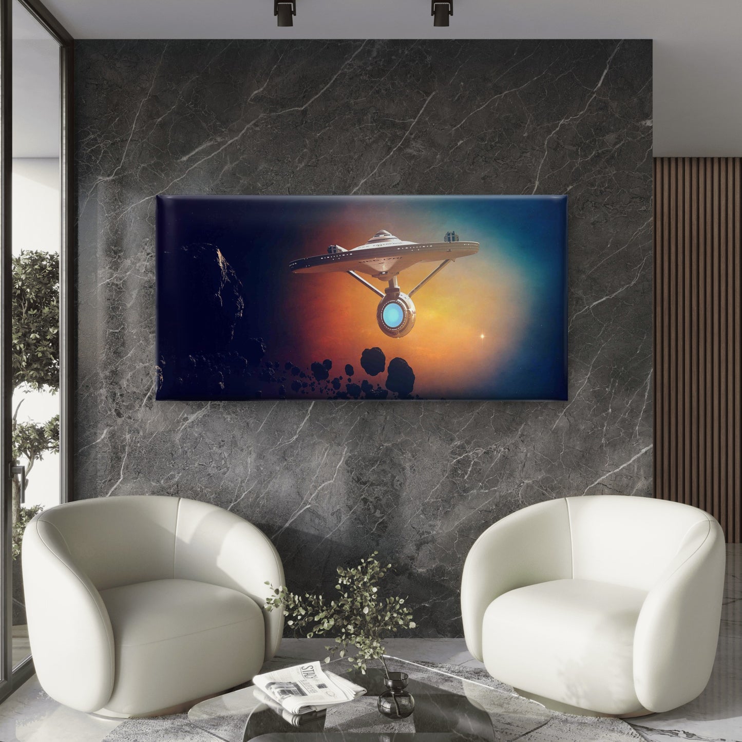 Retro Spaceship Nebula Wall Art Canvas Office Home Room Framed 120x60cm