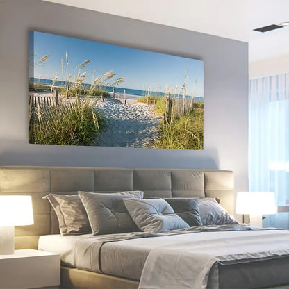 Coastal Reeds Nature Seascape Wall Art canvas office home room framed 120x60cm - Bella Home Decor
