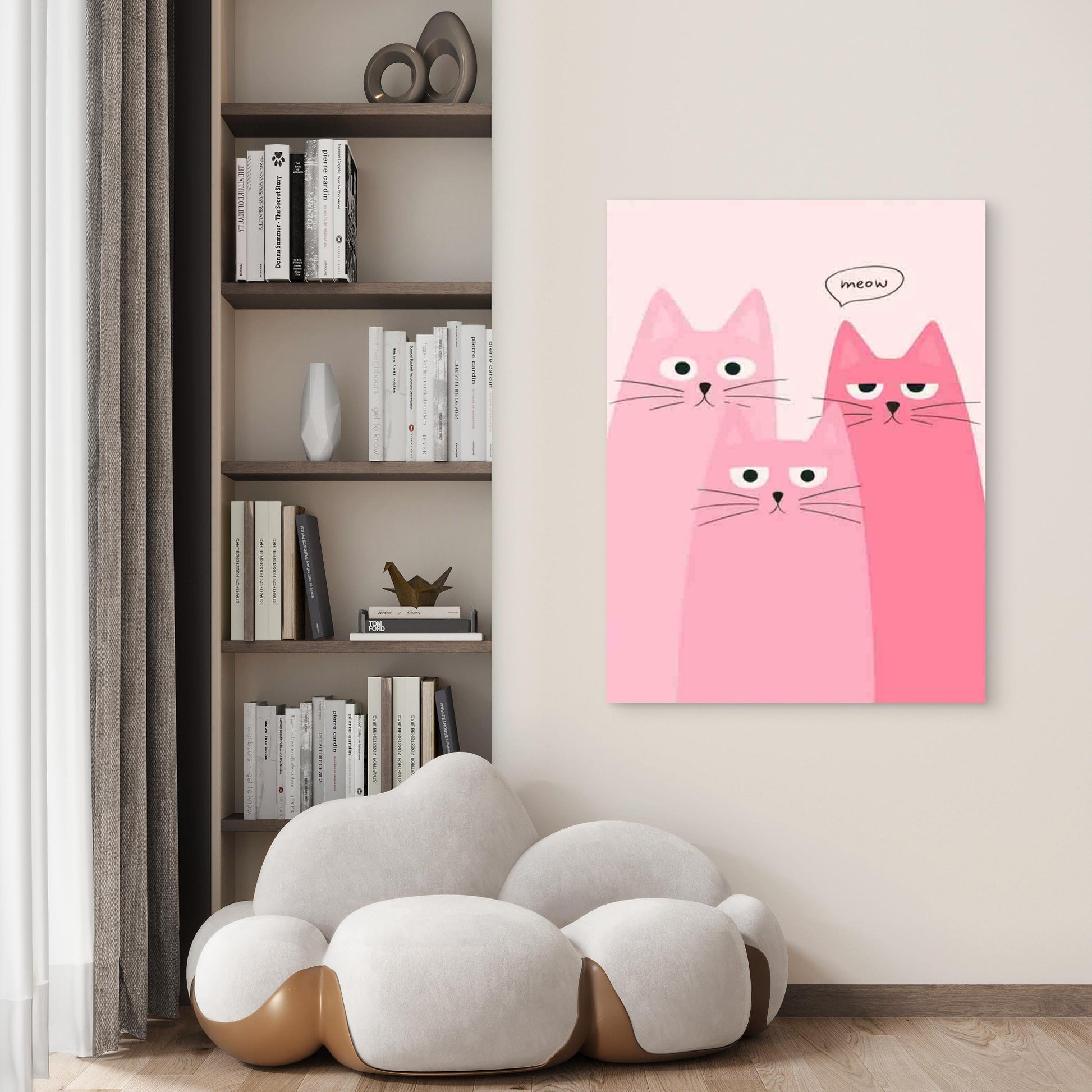 Adorable Pink Cat Family 60x90cm Metal Print Ready to Hang - Bella Home Decor