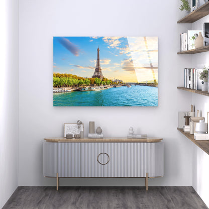 Paris Eiffel Tower Seine River Day Acrylic Glass Printing Wall Art Australian Made Quality