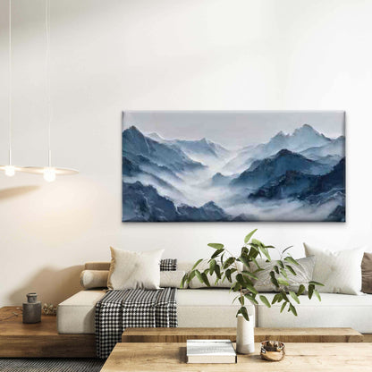 Misty Blue Mountain Landscape Wall Art Canvas Office Home Room Framed 120x60cm - Bella Home Decor