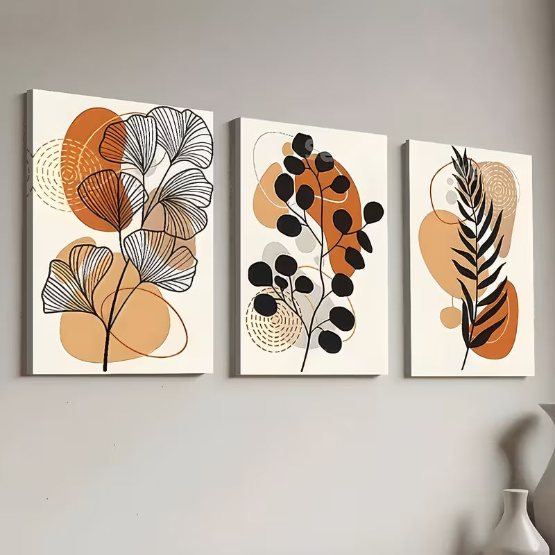 3pcs Modern Minimalist Abstract Plant Wall Art Set Canvas Framed 40x60cm - High Quality Print 100% Australian Made Wall Canvas Ready to Hang - Bella Home Decor