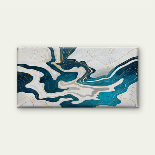 Abstract Blue Marble Gold Line Wave Wall Art Canvas Office Home Framed 120x60cm