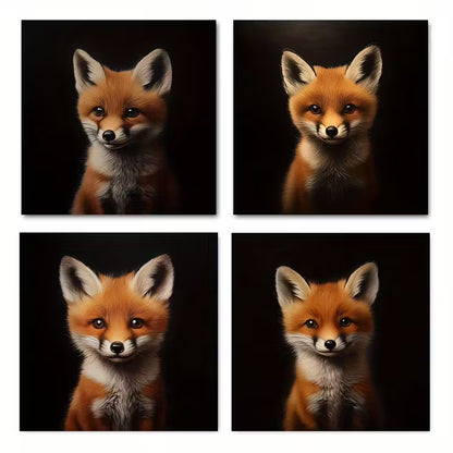 4pcs Fox Art Interesting Waters Wall Art Canvas Framed