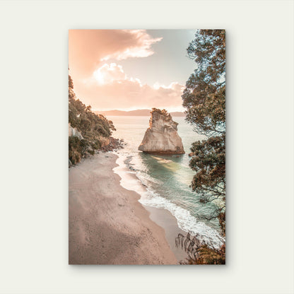 Scenic View Of Cathedral Cove New Zealand's North Island 40x60cm Metal Print Ready to Hang