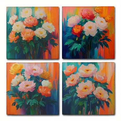 4pcs Soft Pink Flower Bouquet  Wall Art Canvas Framed - Bella Home Decor