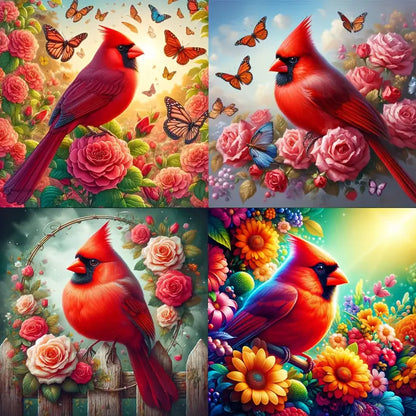 4pcs Red Hair Bird Wall Art Canvas Framed