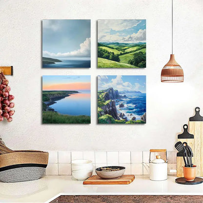 4pcsCoastal View Wall Art Canvas Framed
