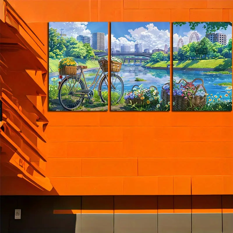 3pcs Inspired Bicycle-Themed Canvas Metal Print Ready to Hang Art