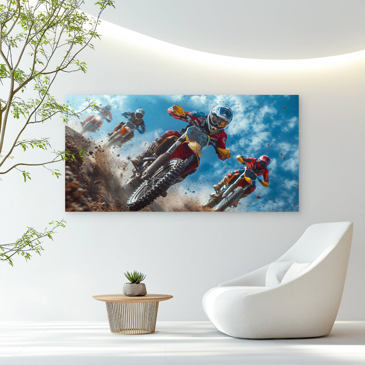 Motocross Riders Kick Up Dirt Wall Art Canvas Office Home Room Framed 120x60cm